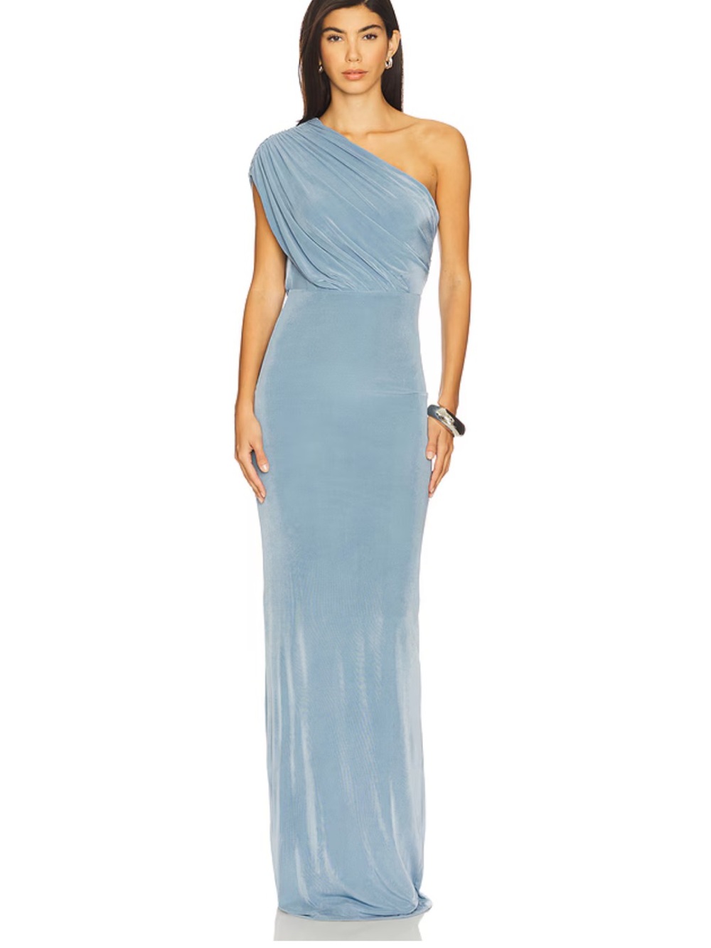 One-Shoulder Light Blue Evening Gown